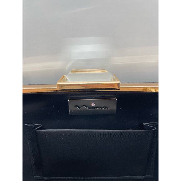 Nina Clutch Black Multi-Color Pebble Rhinestone Gold Chain Prom Party Evening - Picture 5 of 5